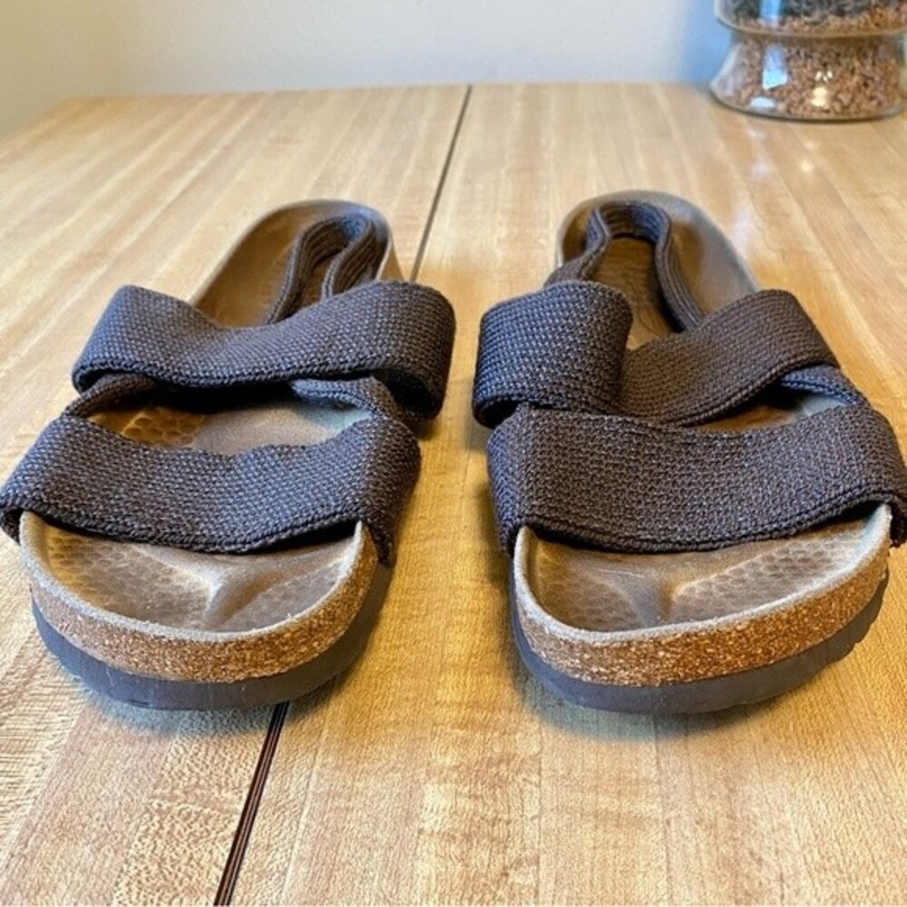 ARCOPEDICO Sandals Brown Knit Strap Woven Slingback Leather Cork Comfort Slides - Picture 9 of 10